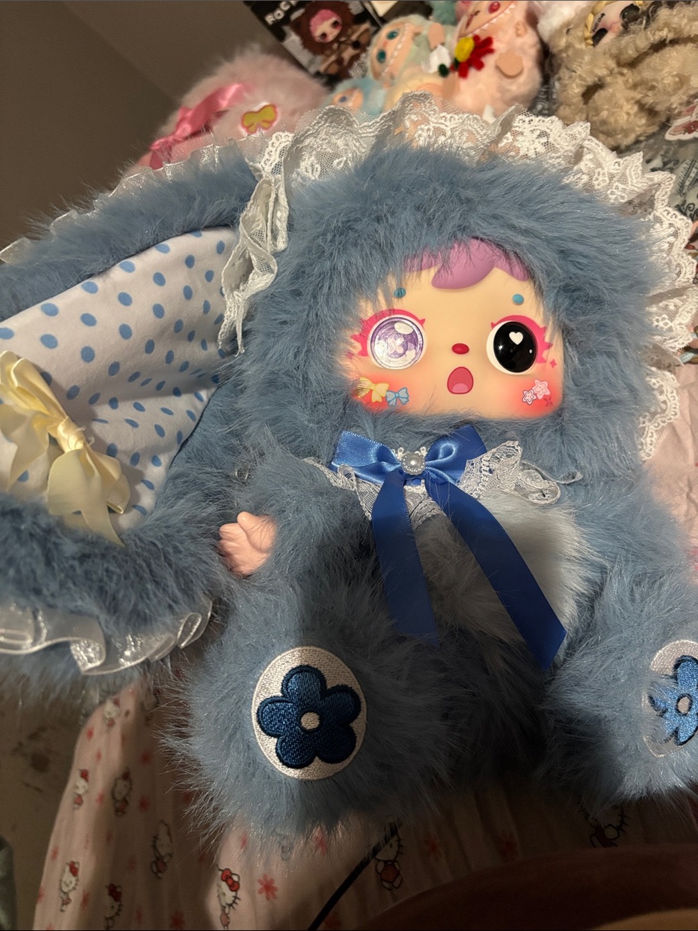 Plush Blue Bunny Doll with Lace Hood - Cute Kids Toy SAMUEL
